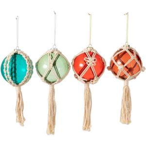 imageSullivans Multicolor Macrame Ball Ornaments  Set of 4  Colorful Macrame Wrapped Glass Ornaments for Holiday Decor  Red Orange Blue Green Ball Christmas Ornaments