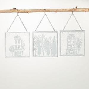 imageSullivans VillageSilhouette Ornaments White 525quot H Glass Set of 3 Christmas Dcor Christmas Tree Dcor Ornament Set Christmas Decorations