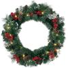 imageSullivans Prelit 24quot Christmas Wreath ampamp Wreath Hanger Christmas Door Wreath with Lights Lighted Pine Christmas Wreath Flocked Tips Pine Red Berry Wreath with Lights Battery Timer Holiday Dcor