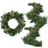imageSullivans 24quot Prelit Pine Christmas Wreath ampamp 9 Pine Christmas Garland Bundle LED White Lights Pinecones Battery Timer Holiday Decor