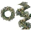 imageSullivans Prelit 24quot Christmas Wreath ampamp 9 Flocked Pine Garland Bundle LED Lights Battery Timer Pinecones Gold Accents Elegant Christmas Decor