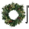 imageSullivans Prelit 24quot Christmas Wreath ampamp Hanger Bundle Christmas Door Wreath with Lights Lighted Pine Christmas Wreath Christmas Decorations White Lights Pinecones Battery Timer Holiday Decor