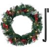 imageSullivans Prelit 24quot Christmas Wreath ampamp Wreath Hanger Christmas Door Wreath with Lights Lighted Pine Christmas Wreath Flocked Tips Pine Red Berry Wreath with Lights Battery Timer Holiday Dcor