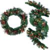 imageSullivans Prelit 24quot Christmas Wreath and 9 Prelit Christmas Garland Lighted Pine Christmas Wreath Flocked Tips Pine Red Berry Wreath with Lights Battery Timer Holiday Dcor
