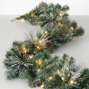 imageSullivans 9 Prelit Christmas Garland Christmas Decor Garland Christmas Decorations Silver Tip Pine Red Berry Garland for Mantle with Lights Pinecones Battery Timer Holiday Decor Green Garland9 Ft Flocked Pine