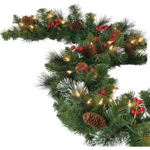 imageSullivans 9 Prelit Christmas Garland Christmas Decor Garland Christmas Decorations Silver Tip Pine Red Berry Garland for Mantle with Lights Pinecones Battery Timer Holiday Decor Green Garland9 Ft Red Berry Pine