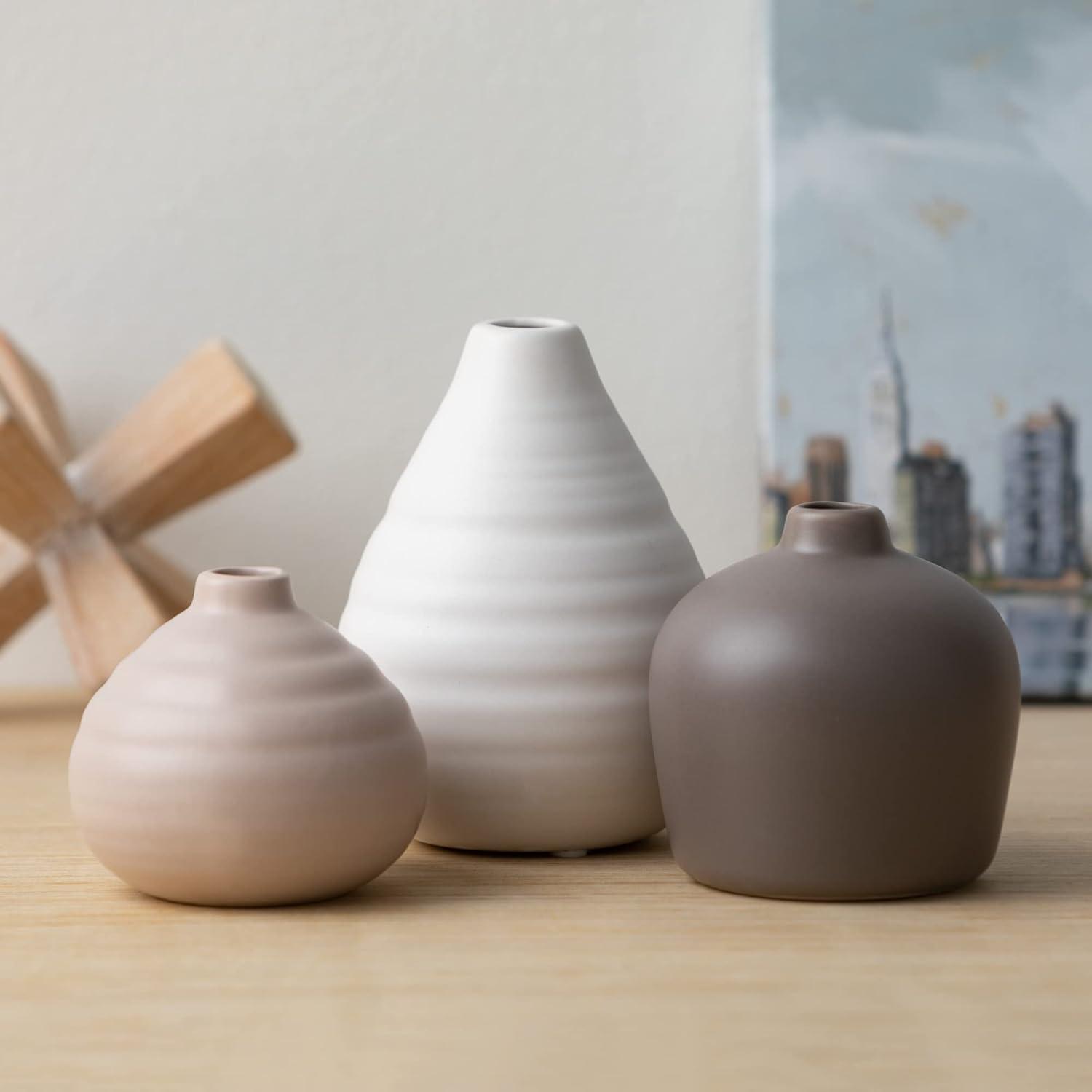 imageSullivans Ceramic Vase Set 3 Small Vases Rustic Home Dcor Modern Farmhouses Ideal Shelf Dcor Table Dcor Bookshelf Mantle White CM2973Multicolor