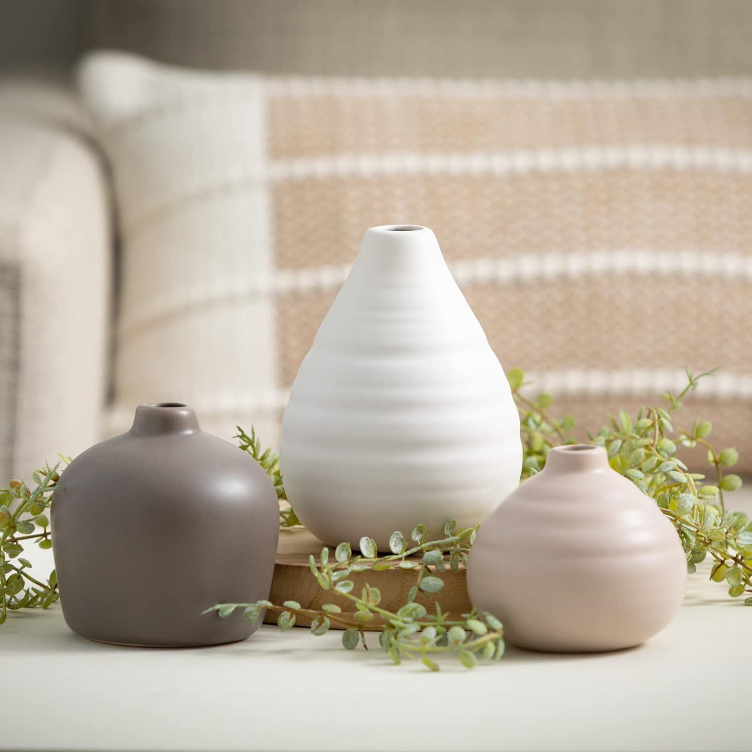 imageSullivans Ceramic Vase Set 3 Small Vases Rustic Home Dcor Modern Farmhouses Ideal Shelf Dcor Table Dcor Bookshelf Mantle White CM2973Multicolor