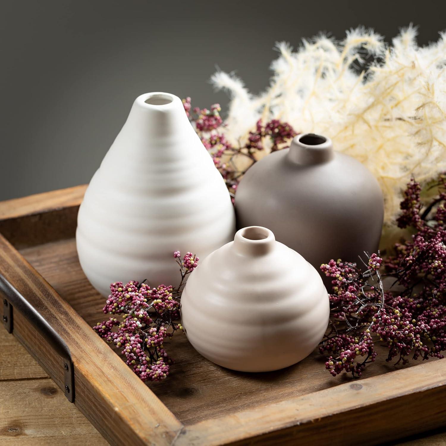 imageSullivans Ceramic Vase Set 3 Small Vases Rustic Home Dcor Modern Farmhouses Ideal Shelf Dcor Table Dcor Bookshelf Mantle White CM2973Multicolor