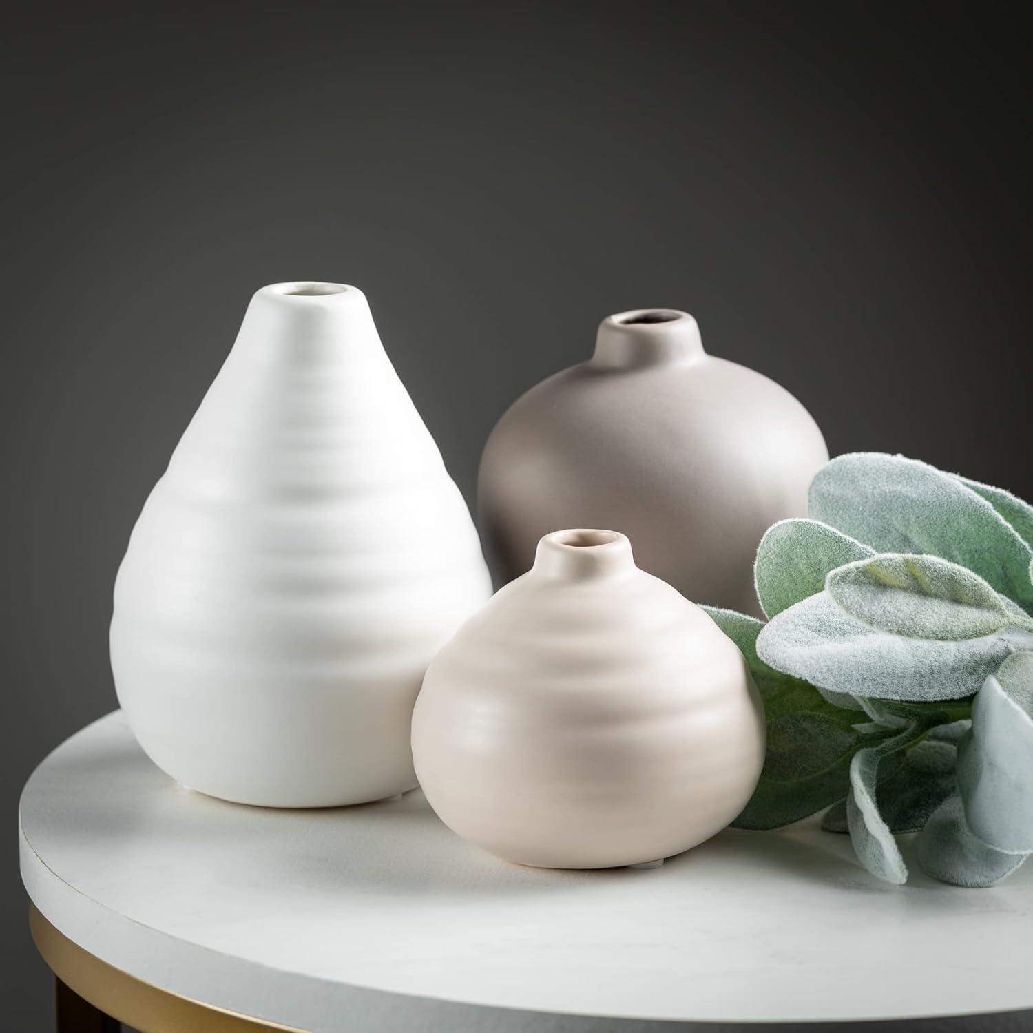 imageSullivans Ceramic Vase Set 3 Small Vases Rustic Home Dcor Modern Farmhouses Ideal Shelf Dcor Table Dcor Bookshelf Mantle White CM2973Multicolor