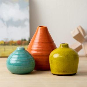 imageSullivans Ceramic Vase Set 3 Small Vases Rustic Home Dcor Modern Farmhouses Ideal Shelf Dcor Table Dcor Bookshelf Mantle White CM2973Aqua  Orange  Green