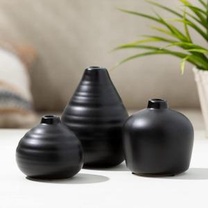imageSullivans Ceramic Vase Set 3 Small Vases Rustic Home Dcor Modern Farmhouses Ideal Shelf Dcor Table Dcor Bookshelf Mantle White CM2973Black