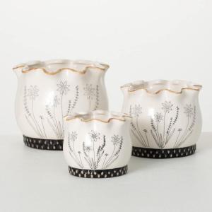 imageSullivans 35quot 45quot ampamp 525quot Scalloped Floral Planter  Set of 3 White