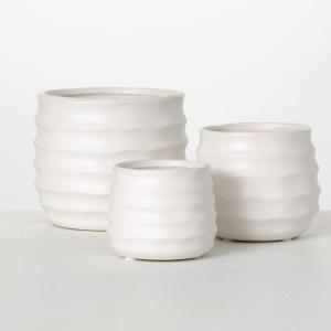 imageSullivans 5quot 4quot ampamp 3quot Matte Ivory Ribbed Round Pots  Set of 3 Home Dcor Accents Tabletop Vases Living Room Dcor Mantle and Entryway Vases