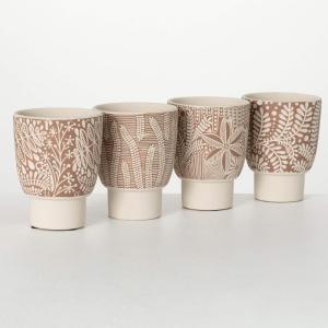 imageSullivans Plant Pots Cement Planters Set of 4 Neutral Brown Botanical Pots Pack Flower Leaf Pedestal Pot 7quot Pot wDrainage Hole Indoor Outdoor Home Dcor Garden Tabletop Coffee Table Decorations