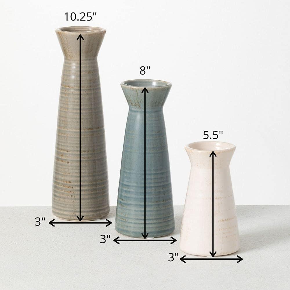 imageSullivans Ceramic Vase Set 3 Small Vases Rustic Home Dcor Modern Farmhouse Ideal Shelf Dcor Table Dcor Bookshelf Mantle Entryway MultiColor CM2968Blue  Grey  White
