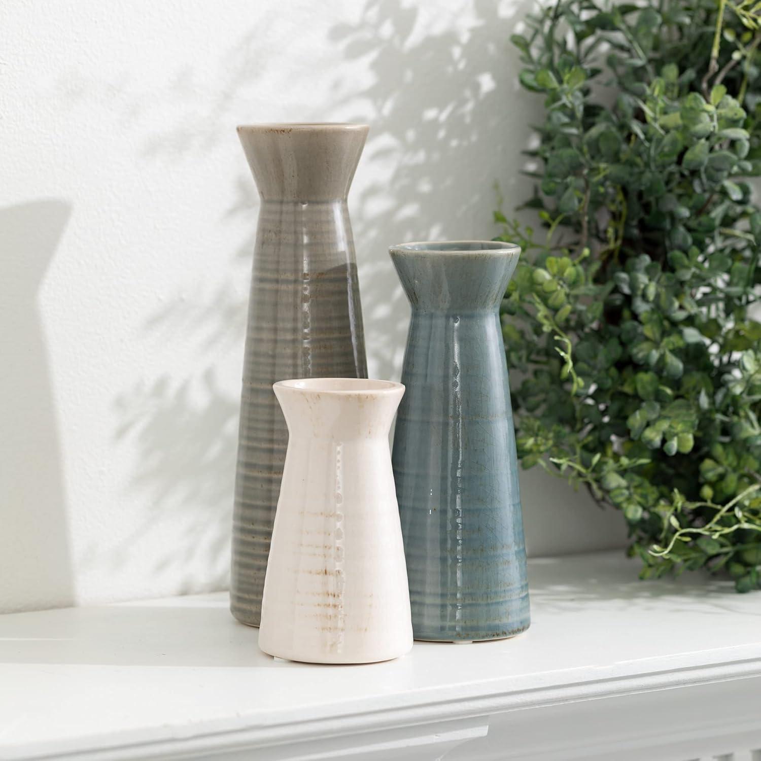 imageSullivans Ceramic Vase Set 3 Small Vases Rustic Home Dcor Modern Farmhouse Ideal Shelf Dcor Table Dcor Bookshelf Mantle Entryway MultiColor CM2968Blue  Grey  White