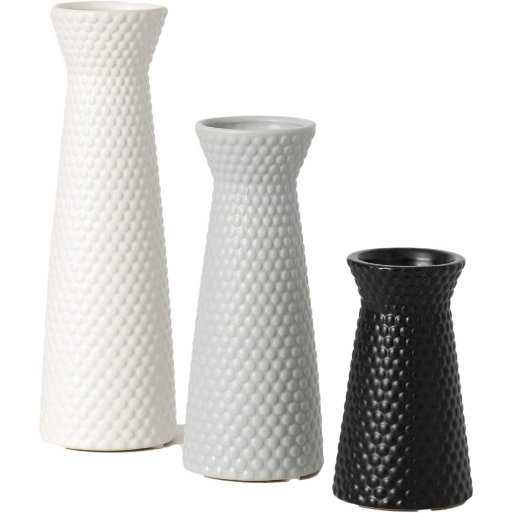 imageSullivans Ceramic Vase Set 3 Small Vases Rustic Home Dcor Modern Farmhouse Ideal Shelf Dcor Table Dcor Bookshelf Mantle Entryway MultiColor CM2968White  Black  Grey