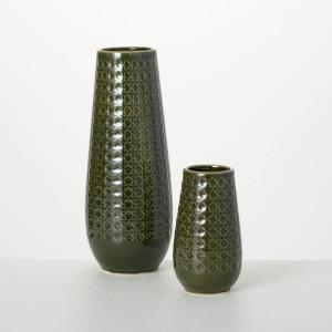 imageSullivans 12quot ampamp 65quot Olive RattanPatterned Vases  Set of 2 Home Dcor Accents Tabletop Vases Living Room Dcor Mantle and Entryway Vases