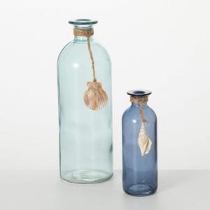 imageSullivans Glass Vase Blue Beach Coastal Dcor Bud Vase Set of 2 Flower Vase for Beach House wSea Shell Home Dcor Shades of Sea Blue Vase Set Coffee Table Dcor Shelf Mantel Decorations
