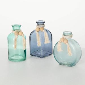 imageSullivans Glass Vase Blue Beach Coastal Dcor Bud Vases Set of 3 Fake Flower Vases for Beach House Home Dcor Shades of Sea Blue Vase Set Coffee Table Dcor Shelf Mantel Decorations