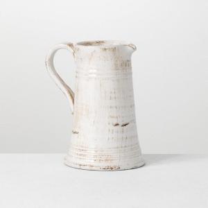 imageSullivans Modern Farmhouse Decorative Ceramic Pitcher 8 x 7 x 10 inches Distressed Farmhouse Dcor OffWhite Crackled Finish Faux Floral Vase Mantel Dining Table and Living Room Dcor CM2364Distressed White