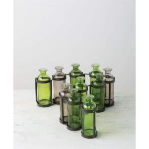 imageSullivans Tinted Glass Bottle Vase Set of 10 Connected with Metal Bottle Holder fits Ten Bottles G8252