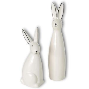 imageSullivans Abstract White Procelain Bunny Figurine Set of 2 Easter Spring Decor Perfect for a Table Centerpiece Mantels and Shelf Decoration Small Statue for Indoor Spring Decor for HomeWhite