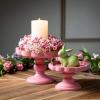 imageSullivans Riser Kitchen Round Riser Set of 2 Scalloped Edge Bright Pink Accent on Wooden Tray Serving Kitchen Dcor Home Dcor for Shelf Mantle Coffee Table Decor Living Room Tabletop Decorations