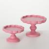 imageSullivans Riser Kitchen Round Riser Set of 2 Scalloped Edge Bright Pink Accent on Wooden Tray Serving Kitchen Dcor Home Dcor for Shelf Mantle Coffee Table Decor Living Room Tabletop Decorations