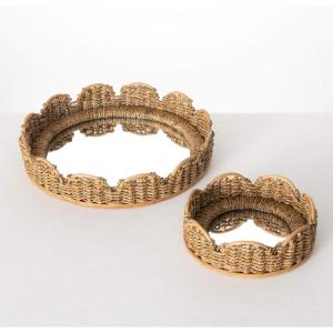 imageSullivans Decorative Trays Mirrored Woven Table Tray Set of 2 Natural Rustic Tray for Candle Appetizer Trinket Entry Way Tabletop Shelf Home Dcor Coffee Table Dcor Storage Decorations