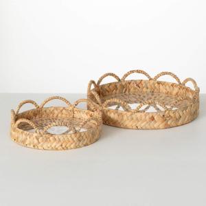 imageSullivans Decorative Trays Woven Table Tray Set of 2 Natural Rustic Tray for Candle Appetizer Trinket Entry Way Tabletop Shelf Home Dcor Coffee Table Dcor Storage Decorations