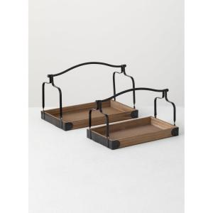 imageSullivans Natural Wood Modern Decorative Serving Tray Set with Black Metal Handles Set of 2 Decorative Ottoman Serving Tray Coffee Table Tray Perfect for Home Office Kitchen Decor