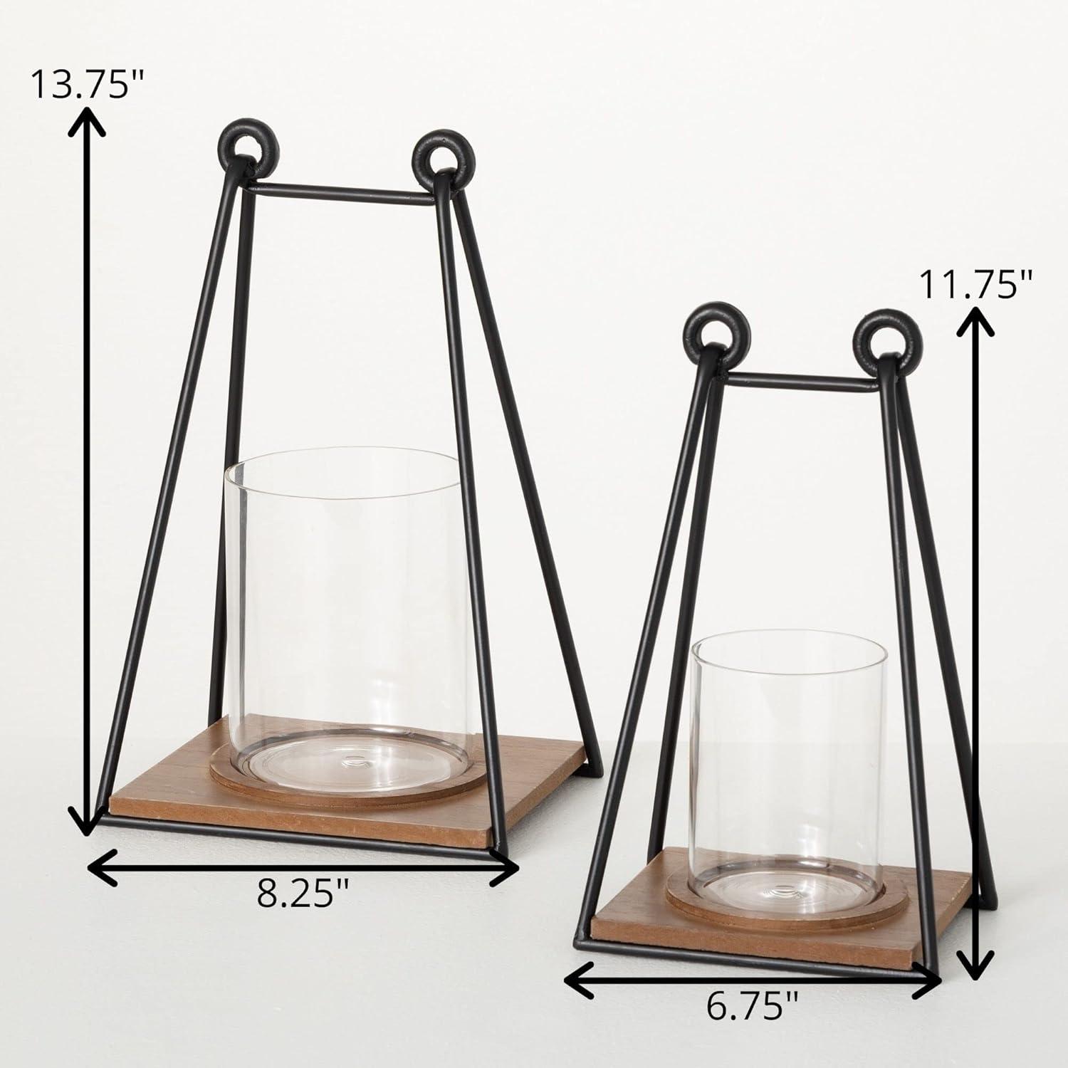 imageSullivans 1375quot Triangular Wire Frame Lanterns  Set of 2 Multicolor Decorative Candle Holders Mantle and Tabletop Dcor