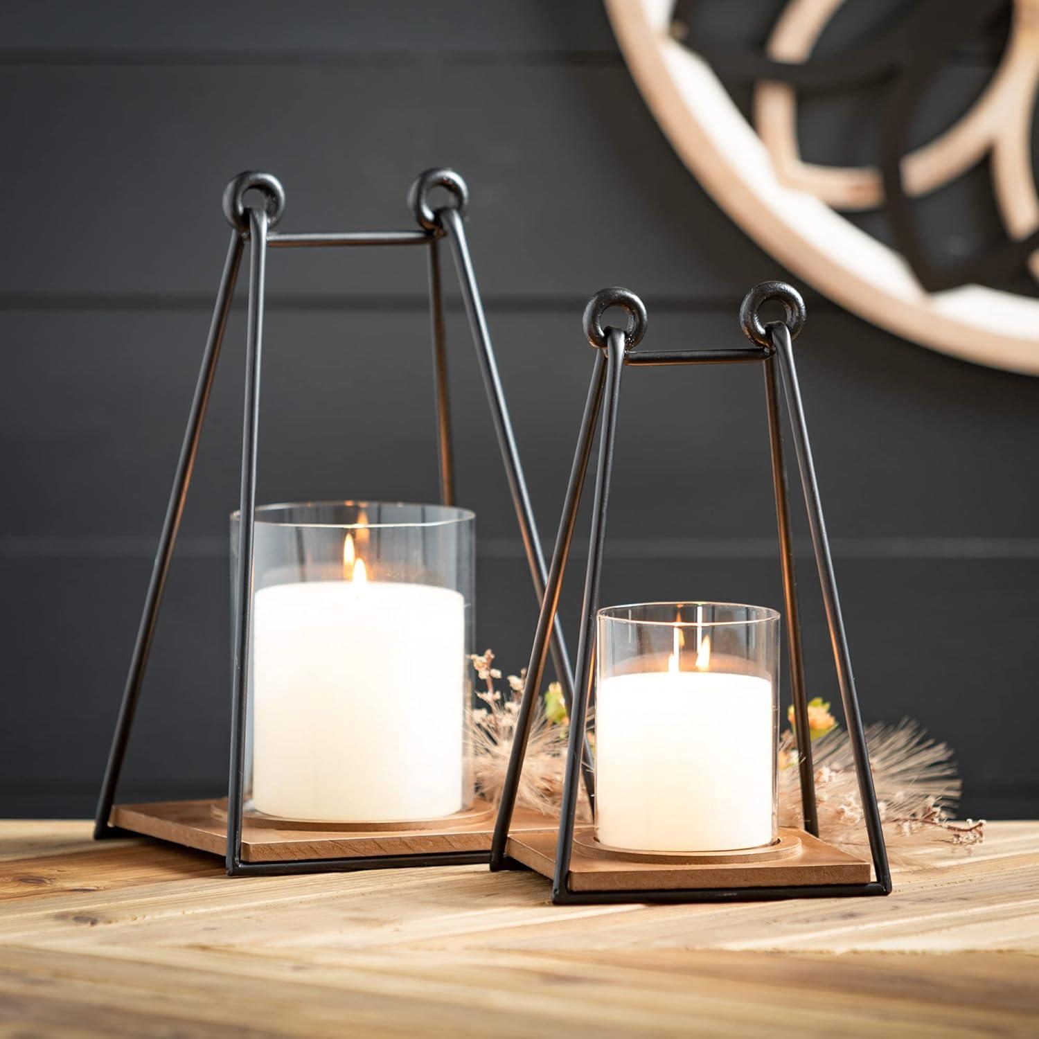imageSullivans 1375quot Triangular Wire Frame Lanterns  Set of 2 Multicolor Decorative Candle Holders Mantle and Tabletop Dcor