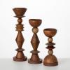 imageSullivans Retro Wood Pillar Candle Holder Set of 3 Natural Wood Decorative Candle Holders for Table Centerpiece Perfect for Home Decor Weddings Dinning and Gifts