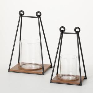 imageSullivans 1375quot Triangular Wire Frame Lanterns  Set of 2 Multicolor Decorative Candle Holders Mantle and Tabletop Dcor