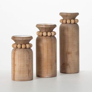 imageSullivans Candle Holder Candle Holder Set of 3 12quot Wood and Bead Vase Shapel Pillar Candle Dcor Rustic Farmhouse Home Dcor Office Dcor Indoor Outdoor Shelf Tabletop Mantle Decoration