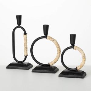 imageSullivans Modern Looped Taper Candle Holder Set of 3 Black Natural Decorative Candle Holders for Table Centerpiece Perfect for Home Decor Weddings Dinning and Gifts