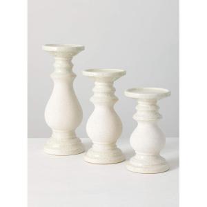imageSullivans White Pillar Candle Holders Set of 3 Modern Farmhouse Decor Cement ampamp Ceramic Various Sizes 12quot 975quot 8quot H for Kitchen Bathroom Office
