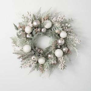 imageSullivans Artificial Winter Pine Wreath Multicolor 25quot H Christmas Dcor Christmas Wreaths Indoor or Outdoor WreathsWinter Pine  White Ornaments