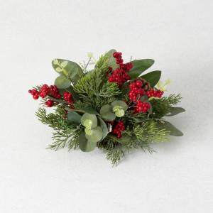 imageSullivans Eucalyptus Red Berry and Pine Orb Artificial Fake Flower Lifelike Bouquet Centerpiece for Home Office Weddings and Gifts Decor