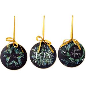imageSullivans 6quot Black Botanical Christmas Disc Ornaments  Set of 3  Home for The Holidays  Christmas Tree Ornaments  Black Ornaments  Black Floral Christmas Decor