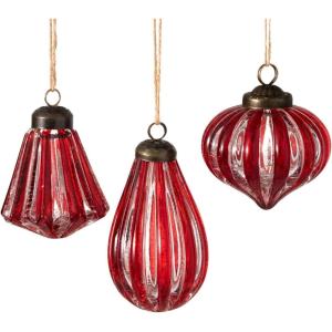 imageSullivans Striped Finial Ornament  Set of 3  Home for The Holidays  Christmas Tree Ornaments  Red Christmas Ornaments  Vintage Glass