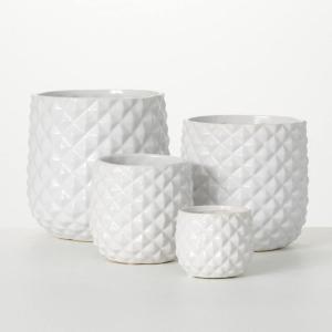 imageSullivans 3quot 45quot 6quot ampamp 7quot Faceted Glazed Ivory Planters  Set of 4