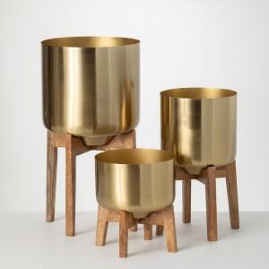 imageSullivans Brass Planters On Stands  Set of 3 Indoor Planter Pot Kitchen Living Room and Office Home Dcor