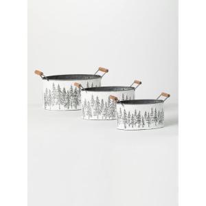 imageSullivans Christmas Metal Tree Planters with Handles Set of 3 Christmas Decorations Christmas Decor Holiday Decor White 75 inches Tall