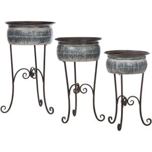 imageSullivans Decorative Aged Bowl Planters Metal Pedestal Stands 26 to 37 Inches Tall Each Gray and Black 3