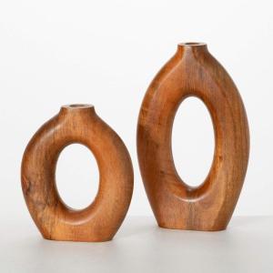 imageSullivans Hollow Wooden Donut Vase Set of 2 Mango Wood Vase Pack of Two for Tabletop Coffee Table Dcor Counter Top Home Dcor Office Shelf Fireplace Mantel Decorations