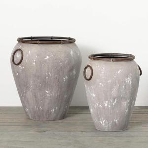 imageSullivans Outdoor Rustic Urn Planter Set of 2 Gray Metal for Plants Indoor and Outdoor Planters Garden Decor Porch and Patio Decor Spring Decor